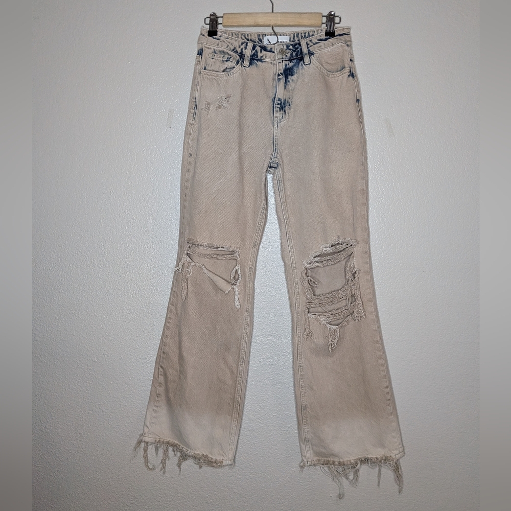 Vervet By Flying Monkey Cream Beige Leslie 90s Flare Leg Ombre Jeans 26
